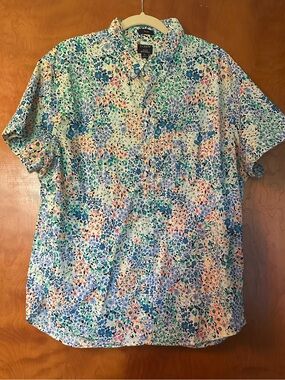 J. Crew Men’s Short Sleeved Button Front Floral Shirr, Size XL